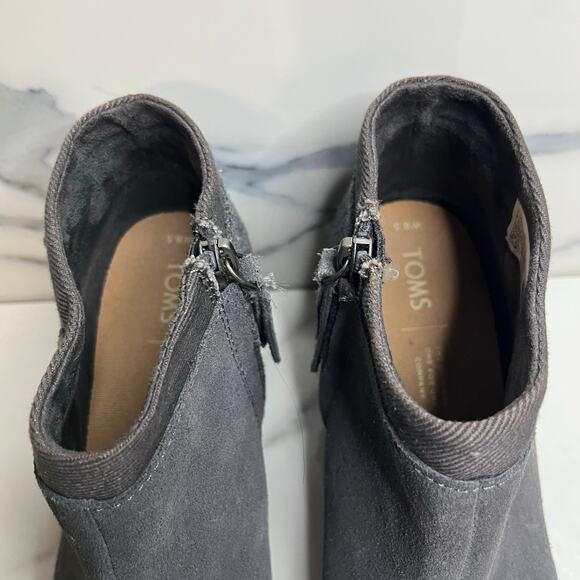 TOMS Wmn Gray Suede Closet Staple Side Zip Stacked Heel Loren Ankle Boots Sz 8.5 - Picture 3 of 8